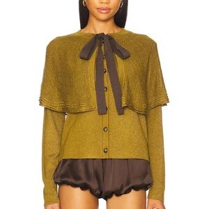Siedres NWOT Gold and Brown Button-Up Cape Cardigan size small